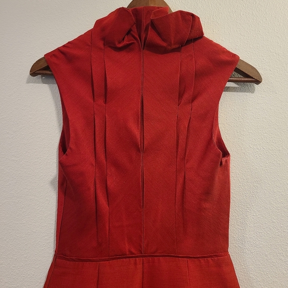 Lela Rose Red Ruffle Neck Silk & Wool Sheath Dress - Picture 5 of 8